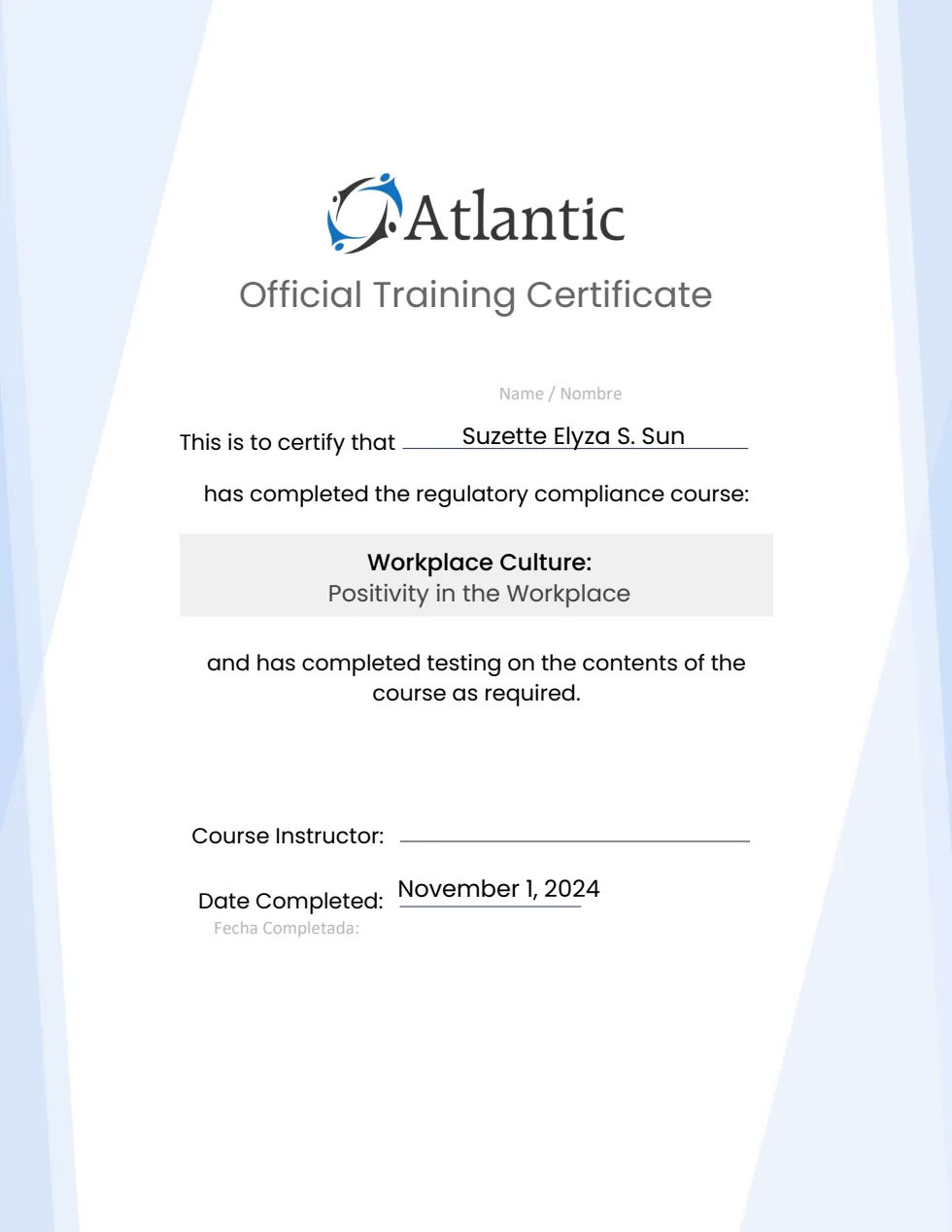 Certificate: Workplace Culture: Positivity in the Workplace