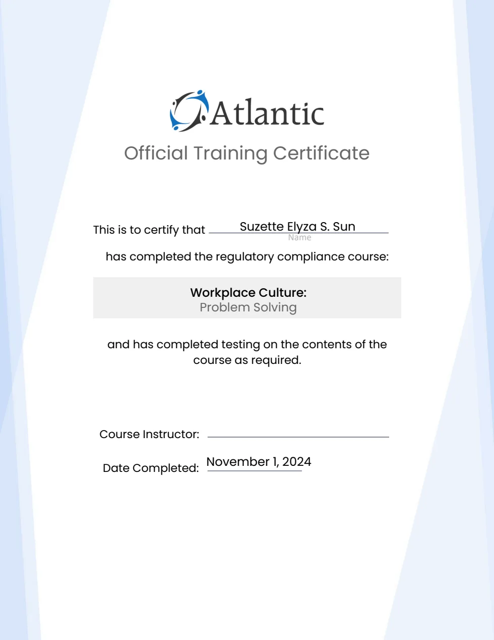 Certificate: Workplace Culture: Problem Solving