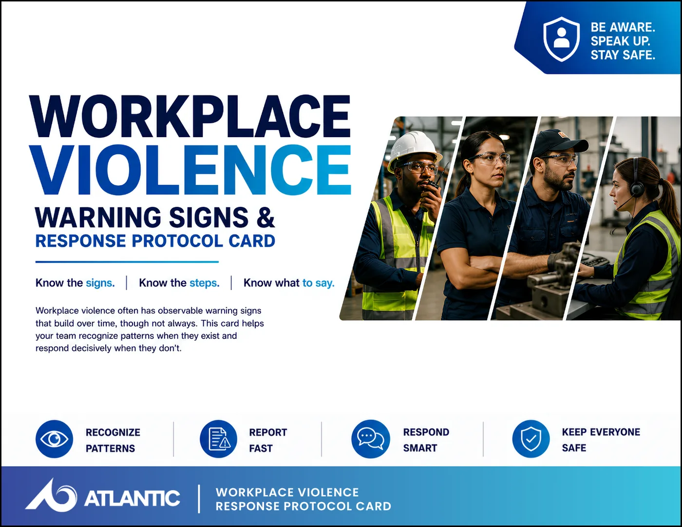 Cover of the Workplace Violence warning signs and response protocol card